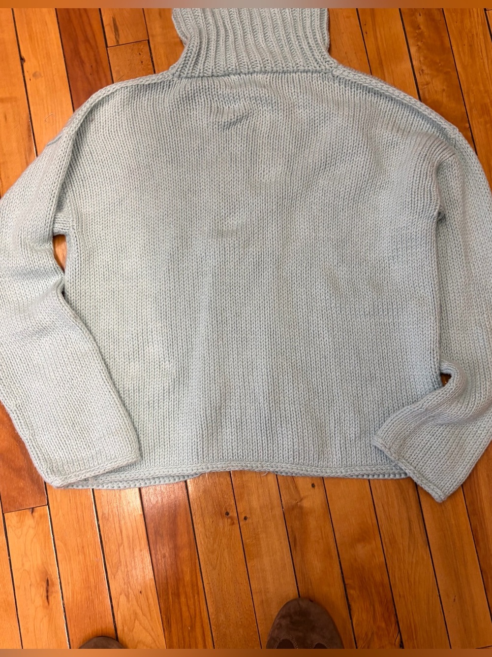 Pure Handknit Seafoam Cotton Chunky Cable Knit Sweater M/L Fisherman Core Boho - Picture 2 of 9